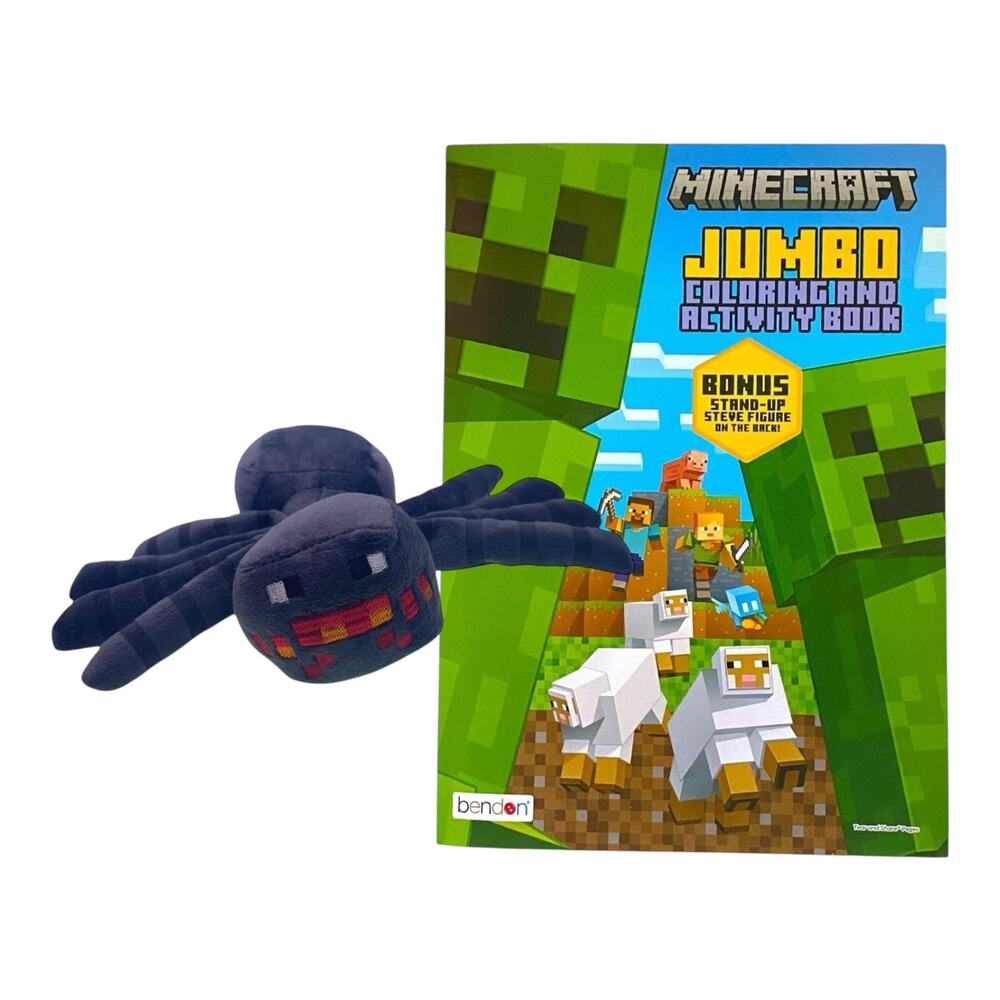 Minecraft Gift Set | Spider Plush Toy + Jumbo Coloring & Activity Book for Kids